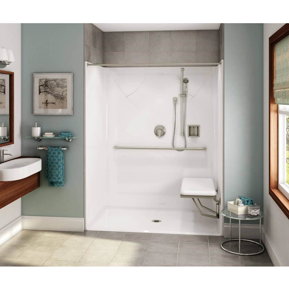 Aker OPS-6036-RS AcrylX Alcove Center Drain One-Piece Shower in Sterling Silver - Massachusetts Compliant