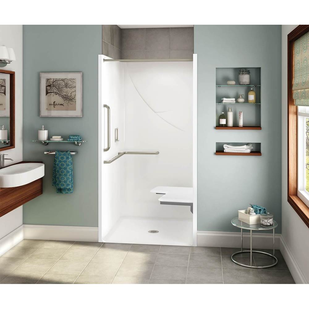 Aker OPS-3636-RS RRF AcrylX Alcove Center Drain One-Piece Shower in Bone - ANSI Grab Bar and Seat