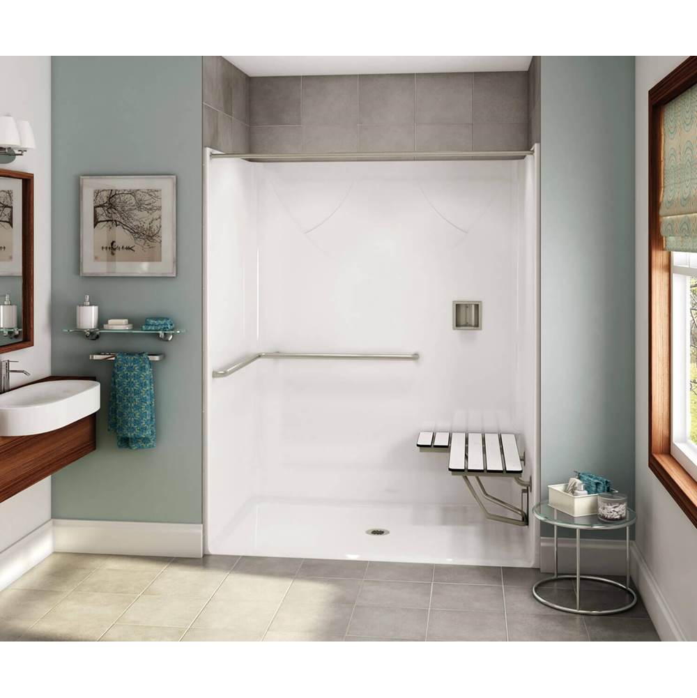 Aker OPS-6036-RS AcrylX Alcove Center Drain One-Piece Shower in Black - ADA Grab Bar and Seat