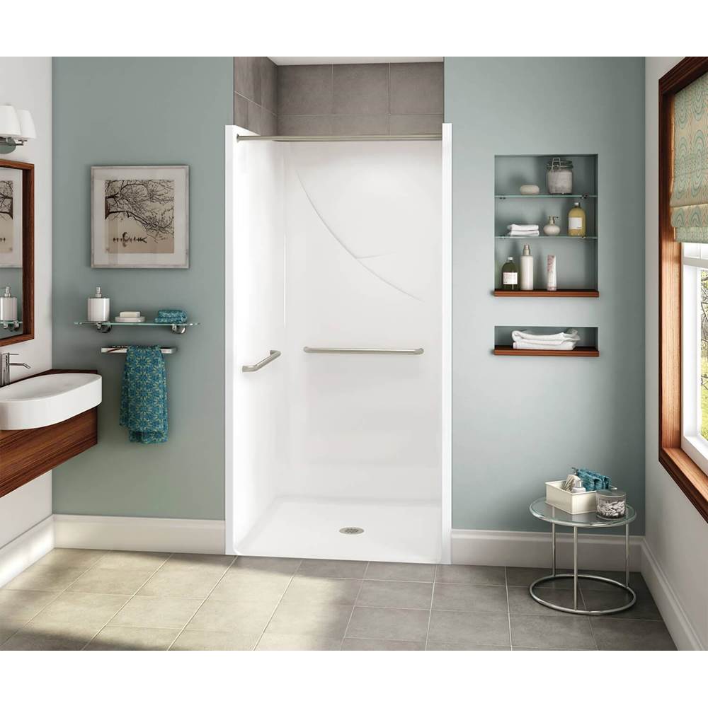 Aker OPS-3636 RRF AcrylX Alcove Center Drain One-Piece Shower in Biscuit - MASS Grab Bar