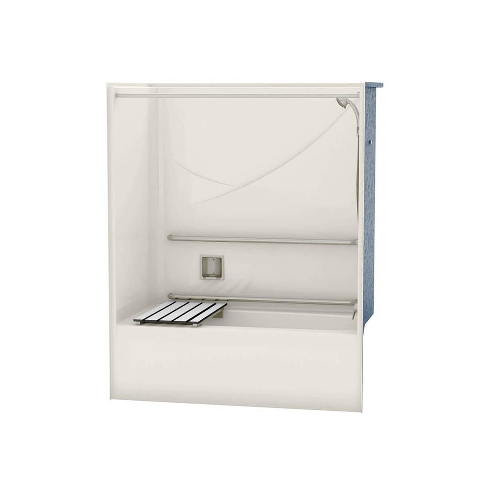 Aker OPTS-6032 AcrylX Alcove Right-Hand Drain One-Piece Tub Shower in Biscuit - Massachusetts Compliant