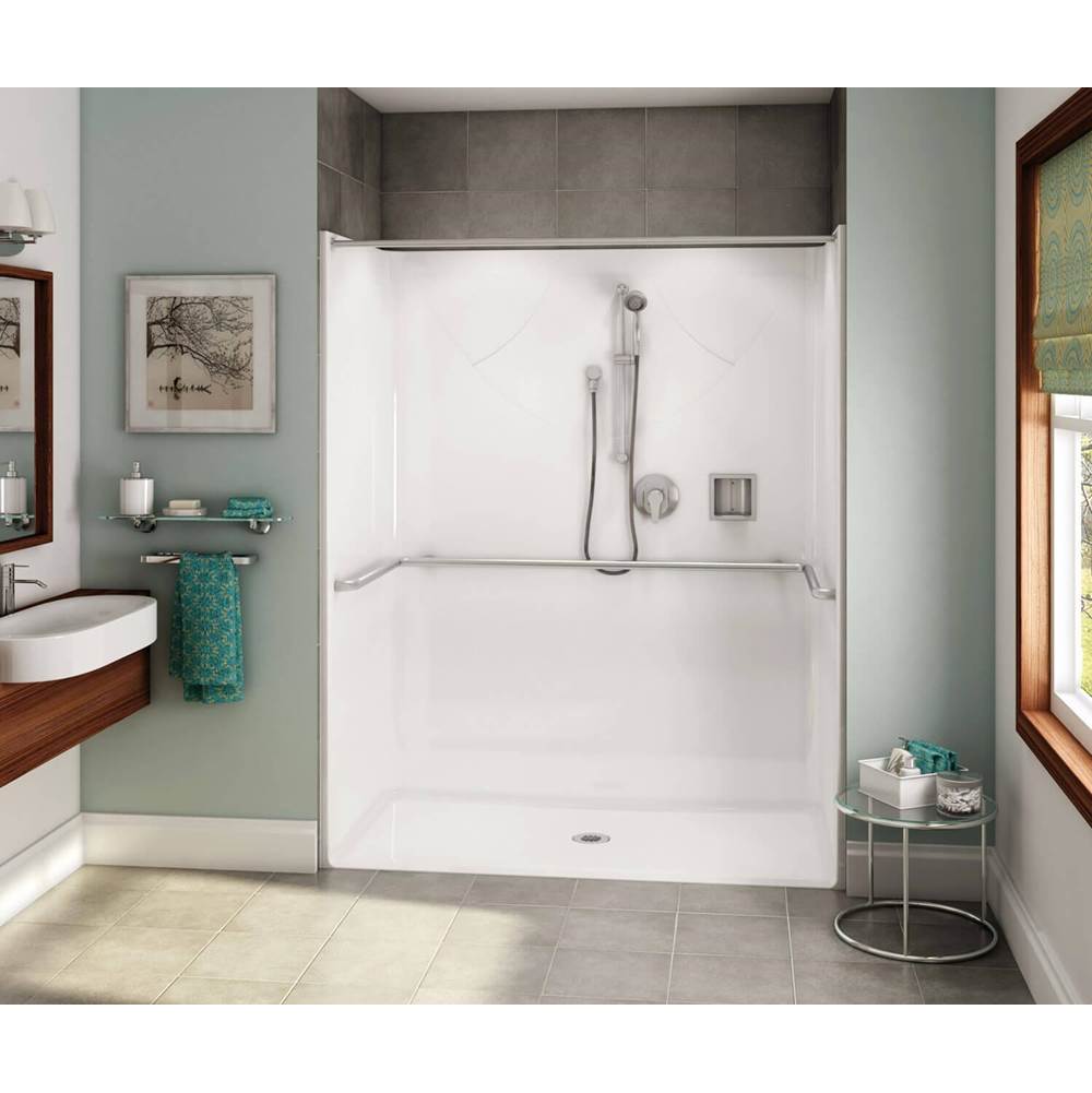 Aker OPS-6030-RS AcrylX Alcove Center Drain One-Piece Shower in Thunder Grey - ADA Compliant (without Seat)