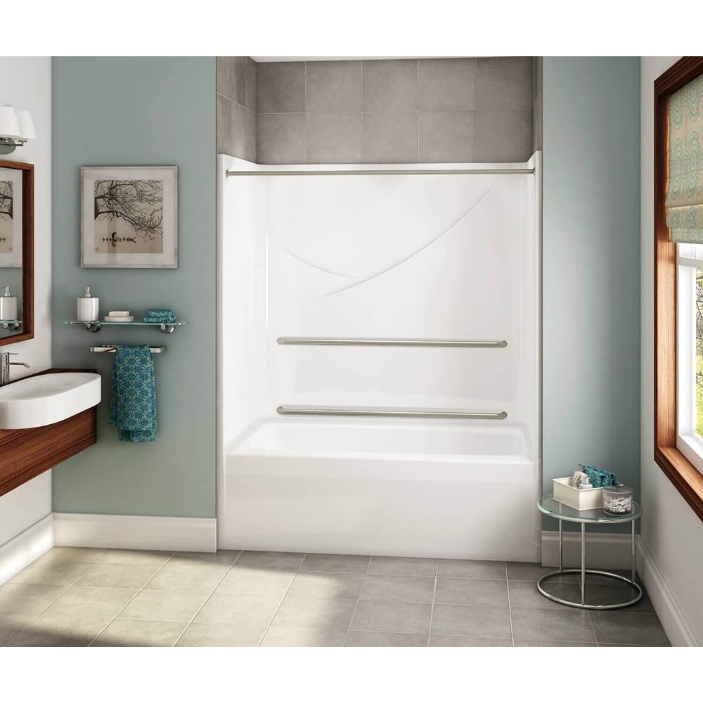 Aker OPTS-6032 AcrylX Alcove Left-Hand Drain One-Piece Tub Shower in Thunder Grey - MASS Grab Bars