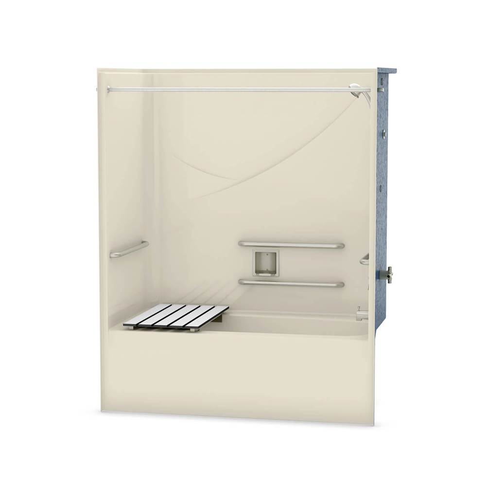 Aker OPTS-6032 AcrylX Alcove Right-Hand Drain One-Piece Tub Shower in Bone - ADA Compliant