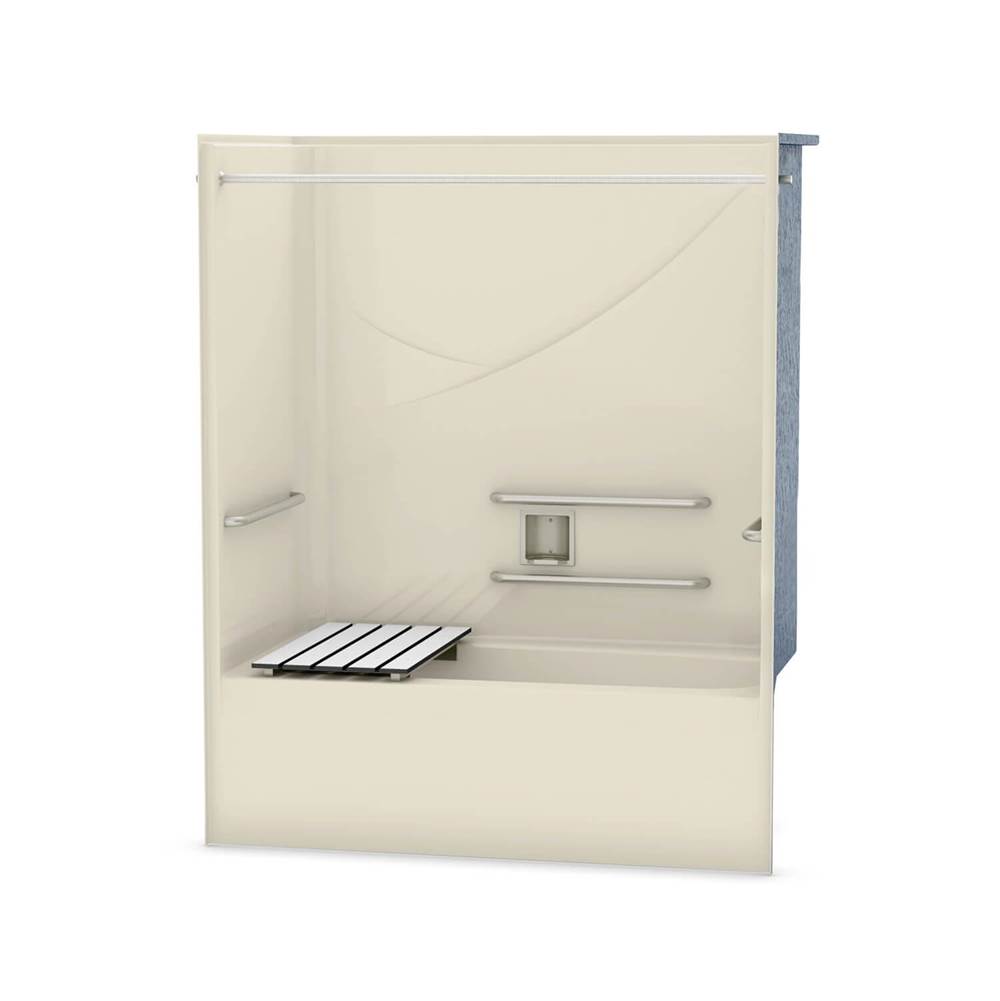 Aker OPTS-6032 AcrylX Alcove Left-Hand Drain One-Piece Tub Shower in Bone - ADA Grab Bars and Seat