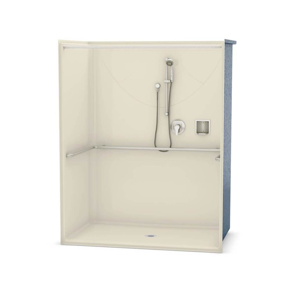 Aker OPS-6036-RS AcrylX Alcove Center Drain One-Piece Shower in Bone - ADA Compliant (without Seat)