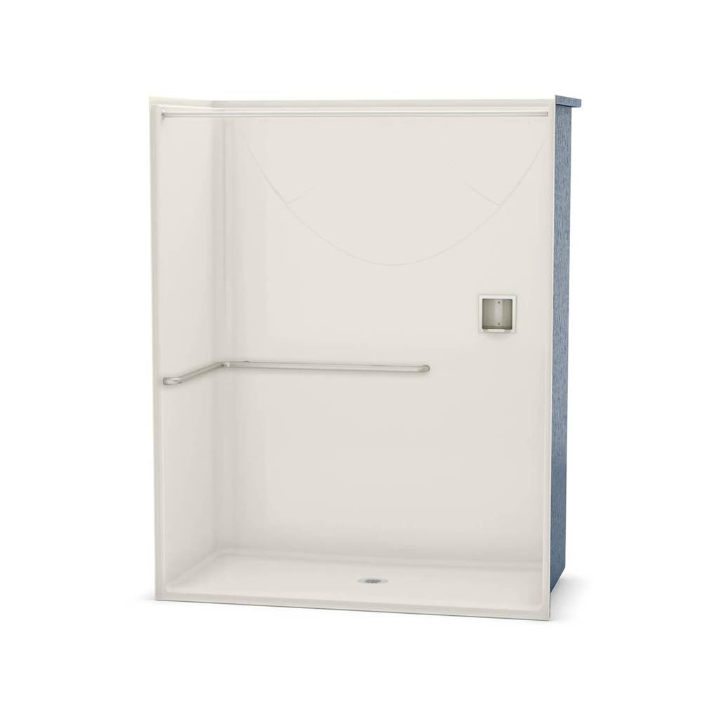 Aker OPS-6030 AcrylX Alcove Center Drain One-Piece Shower in Biscuit - ADA L-Bar