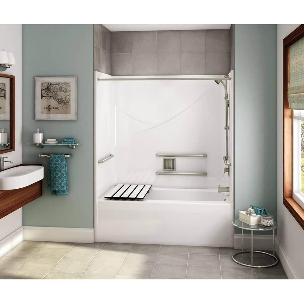 Aker OPTS-6032 AcrylX Alcove Right-Hand Drain One-Piece Tub Shower in Sterling Silver - ADA Compliant
