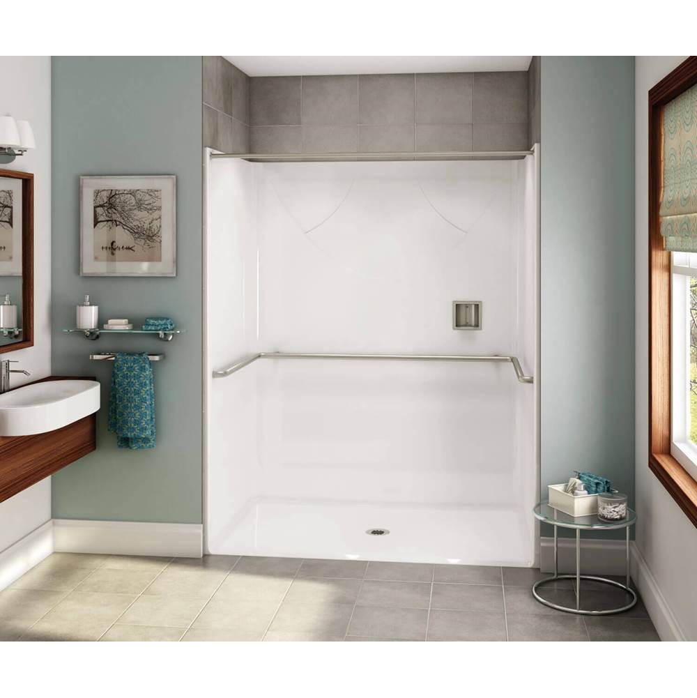 Aker OPS-6036 AcrylX Alcove Center Drain One-Piece Shower in Sterling Silver - ADA U-Bar