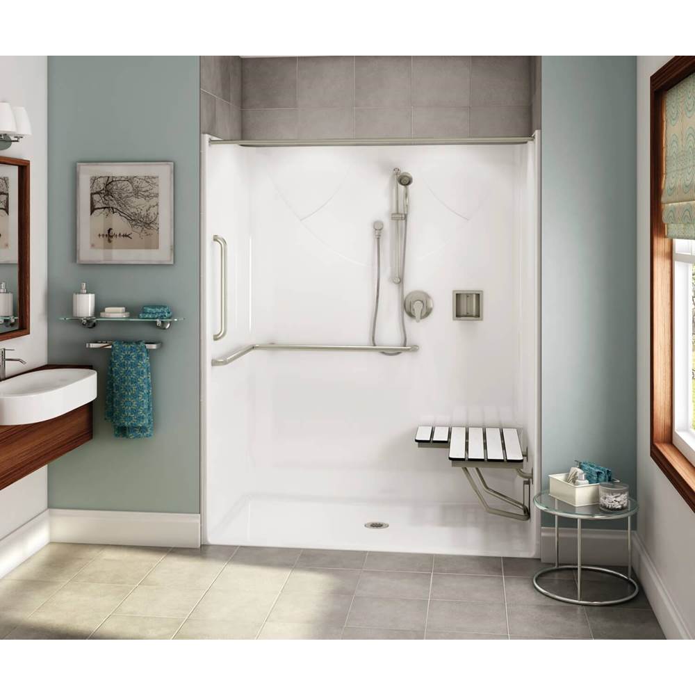 Aker OPS-6030-RS AcrylX Alcove Center Drain One-Piece Shower in Thunder Grey - ANSI compliant