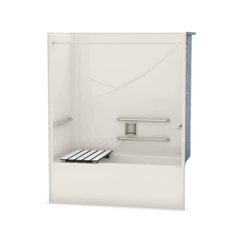 Aker OPTS-6032 AcrylX Alcove Left-Hand Drain One-Piece Tub Shower in Biscuit - ADA Grab Bars and Seat