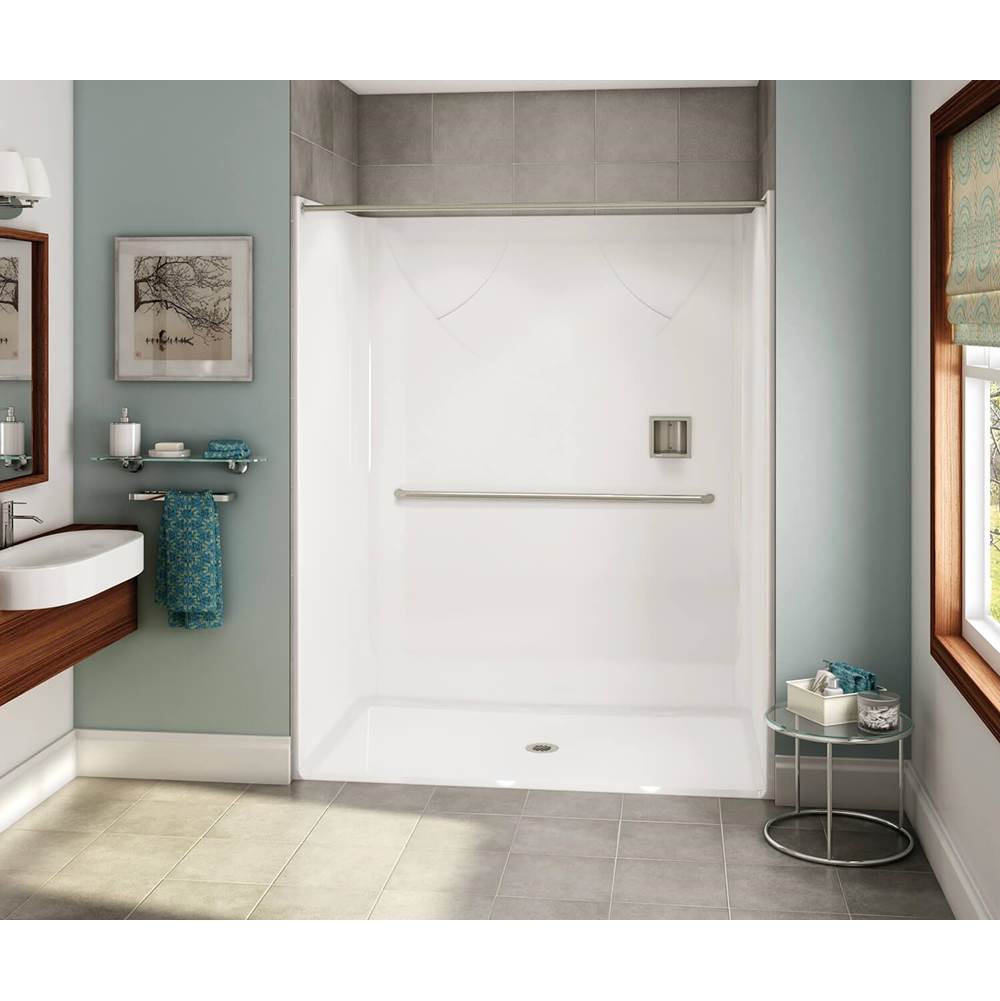 Aker OPS-6036-RS AcrylX Alcove Center Drain One-Piece Shower in Thunder Grey - MASS Grab Bar