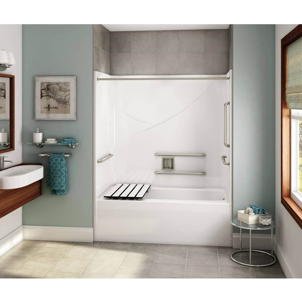 Aker OPTS-6032 AcrylX Alcove Left-Hand Drain One-Piece Tub Shower in Thunder Grey - ANSI Grab Bars and Seat