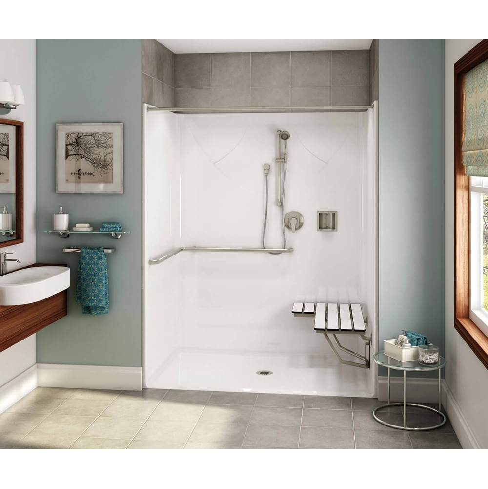 Aker OPS-6036-RS AcrylX Alcove Center Drain One-Piece Shower in Sterling Silver - ADA Compliant (with Seat)
