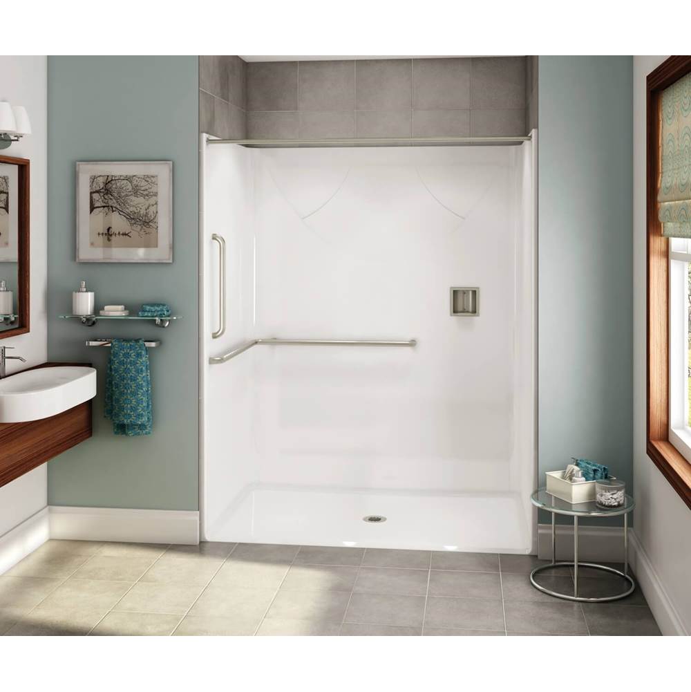 Aker OPS-6036 AcrylX Alcove Center Drain One-Piece Shower in Thunder Grey - ANSI Grab Bar