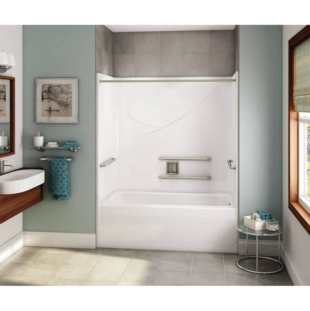 Aker OPTS-6032 AcrylX Alcove Right-Hand Drain One-Piece Tub Shower in Black - ADA Grab Bars