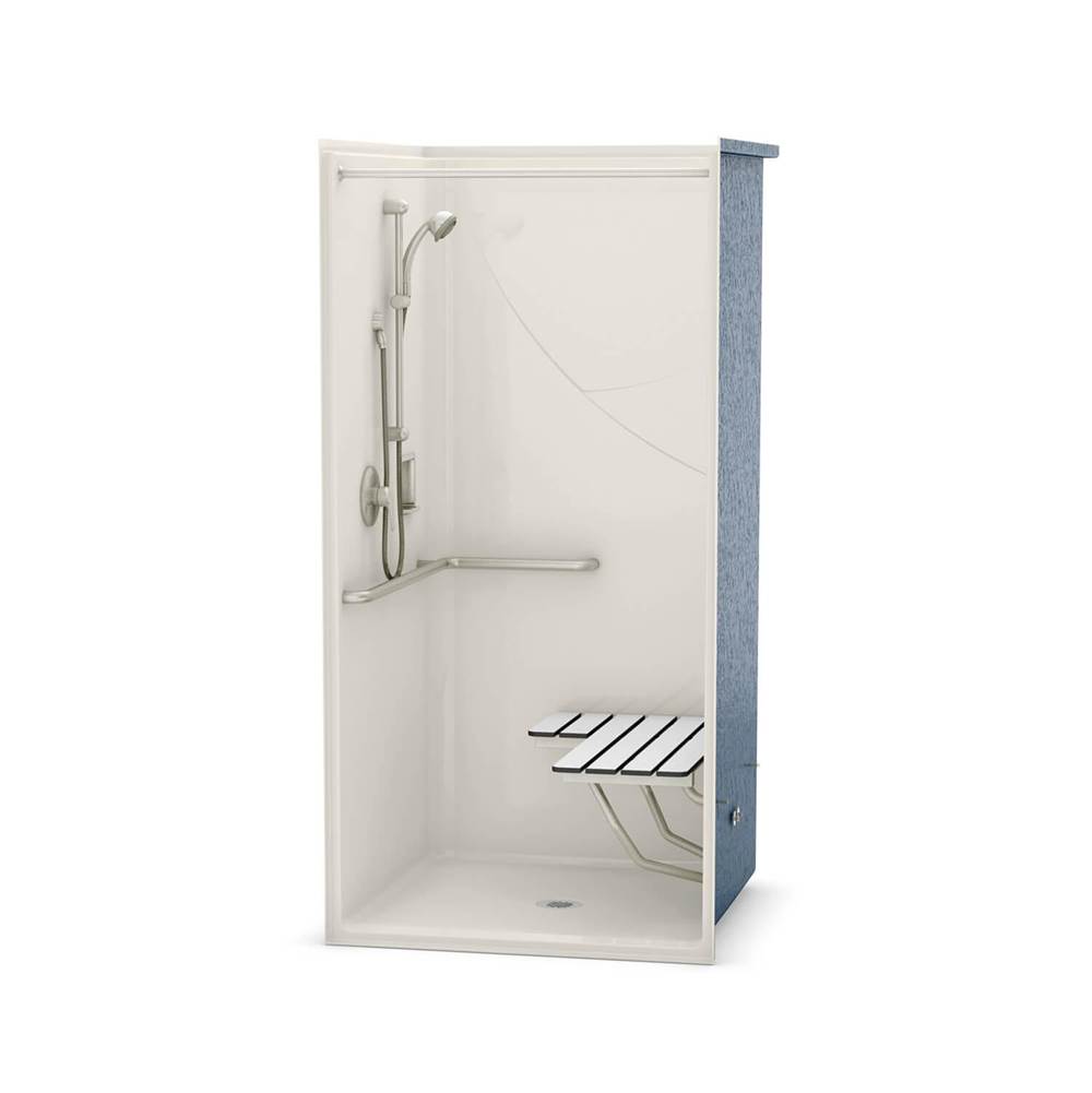 Aker OPS-3636-RS AcrylX Alcove Center Drain One-Piece Shower in Biscuit - Complete Accessibility Package