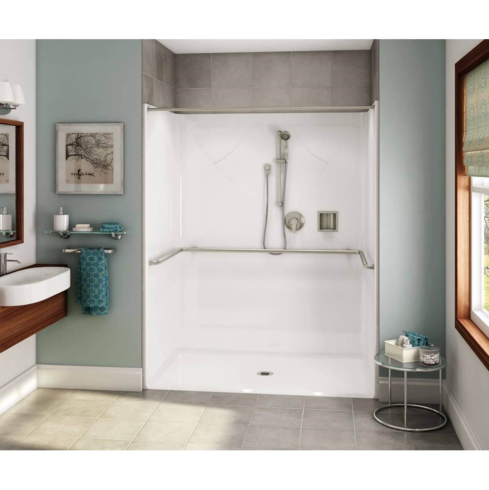 Aker OPS-6036 AcrylX Alcove Center Drain One-Piece Shower in Sterling Silver - ADA Compliant (without Seat)