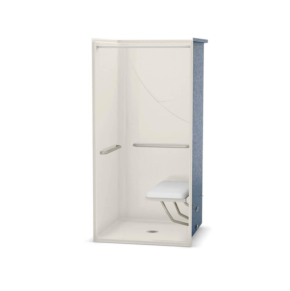Aker OPS-3636-RS AcrylX Alcove Center Drain One-Piece Shower in Biscuit - with MASS grab bar and seat