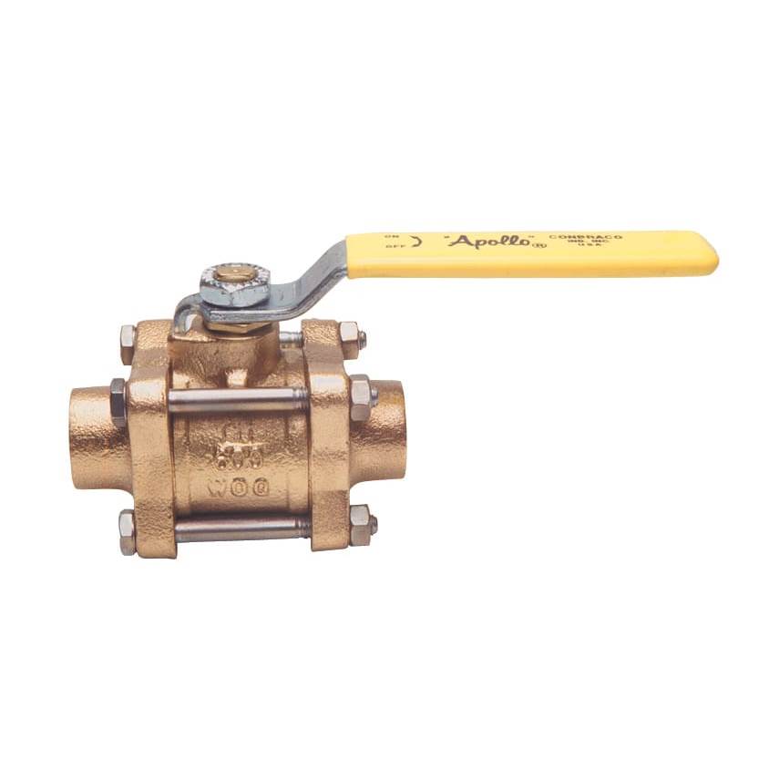 Apollo 3-Piece Full Port Bronze Ball Valve With 316 Ss Vented Ball And Stem, Ss Latch-Lock Lever And Nut, Ss External Trim 1-1/4'' (2 X Solder)