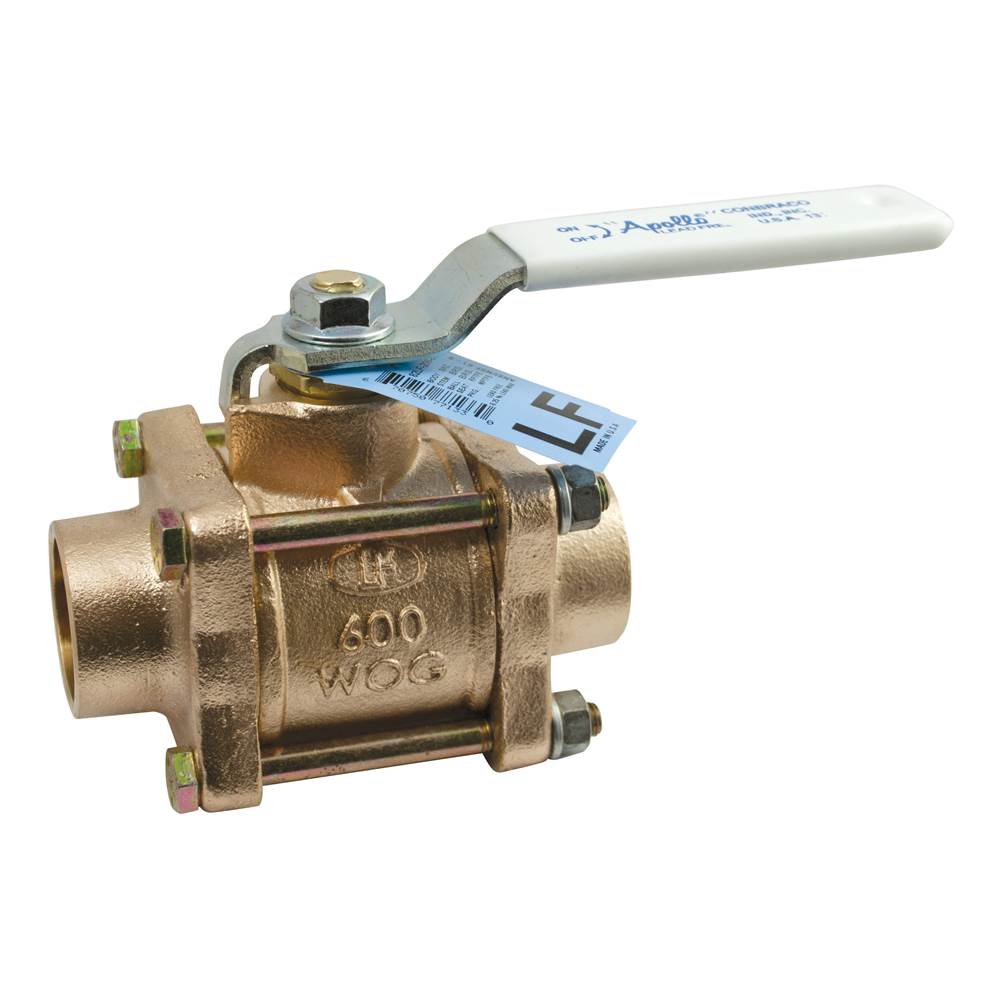 Apollo 3-Piece Full Port Lead Free Bronze Ball Valve With 316 Ss Vented Ball And Stem, Side Vented Ball (Uni-Directional), 2-1/4'' Locking Stem Extension, Cleaned For Oxygen Service 1'' (2 X Solder)