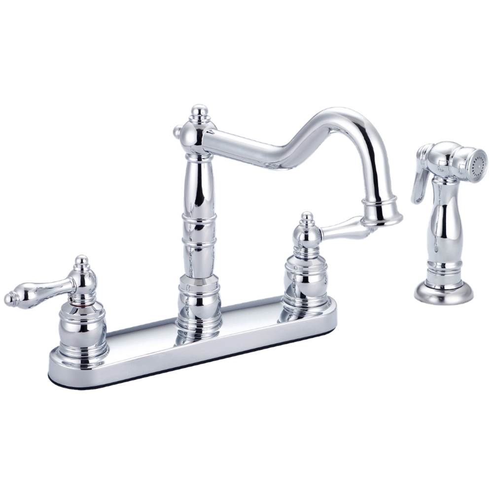 Banner Faucets Vintage Series Two Lever Handle Tall 'J' Style Spout Kitchen Faucet With Matching Side Spray