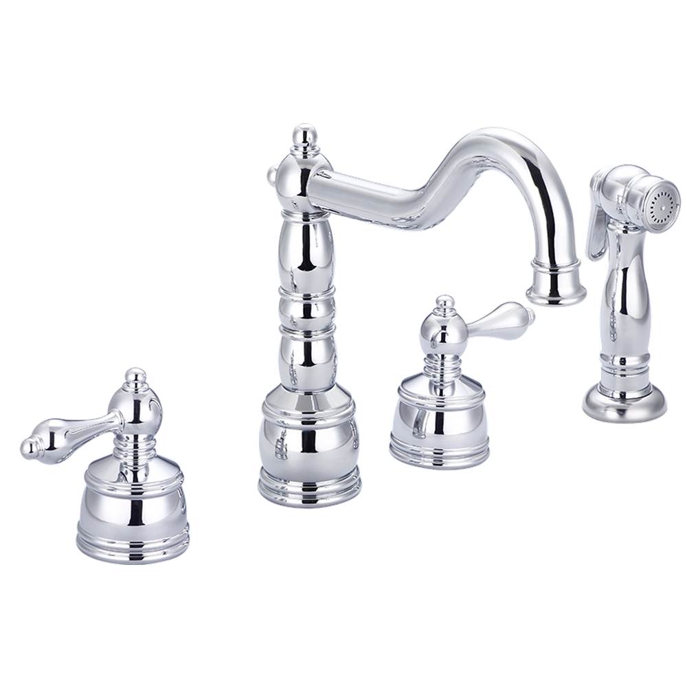 Banner Faucets Vintage Series Two Widespread Adjustable Lever Handle Tall 'J' Style Spout Kitchen Faucet With Matching Side Spray