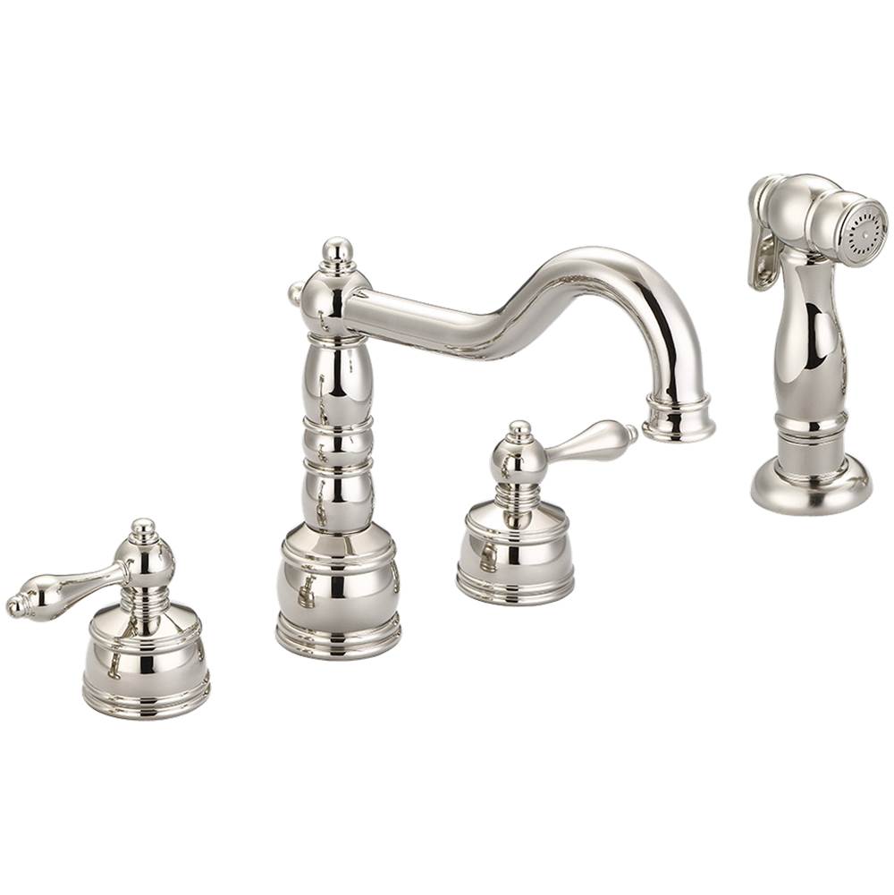 Banner Faucets Vintage Series Two Widespread Adjustable Lever Handle Tall 'J' Style Spout Kitchen Faucet With Matching Side Spray
