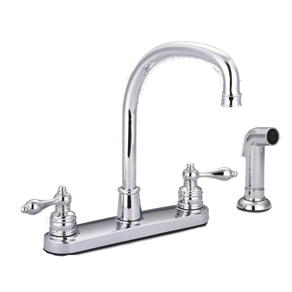 Banner Faucets Two Lever Handle High 'J' Spout Brass Kitchen Faucet With Matching Side Spray
