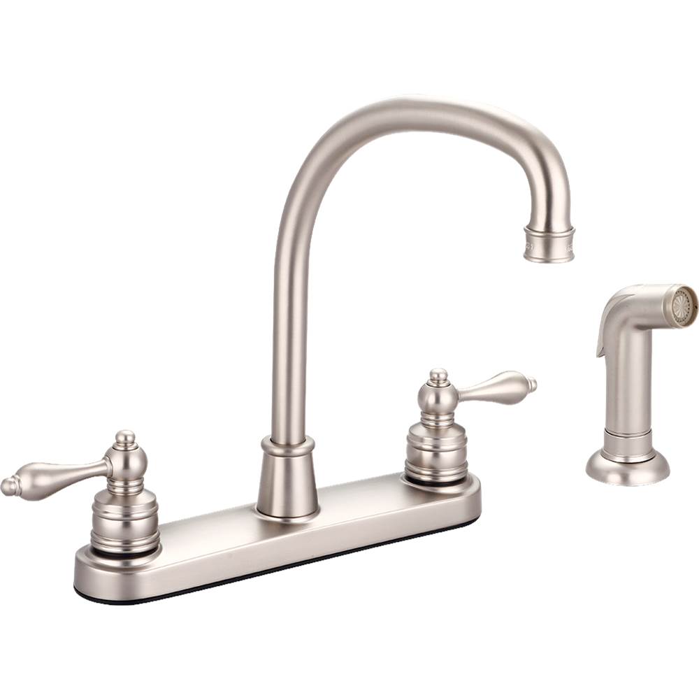 Banner Faucets Two Lever Handle High 'J' Spout Brass Kitchen Faucet With Matching Side Spray