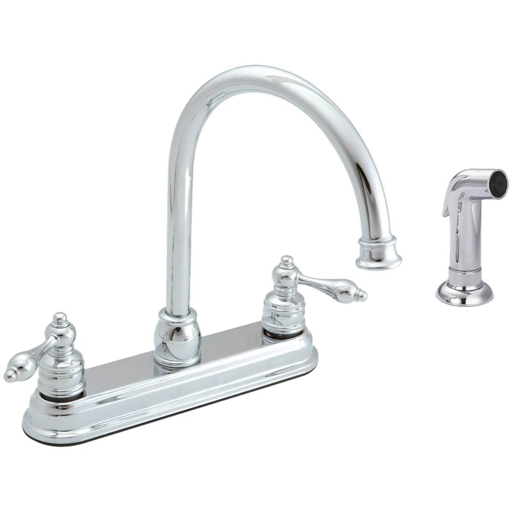 Banner Faucets Two Lever Handle Arch Spout Brass Kitchen Faucet With Matching Side Spray