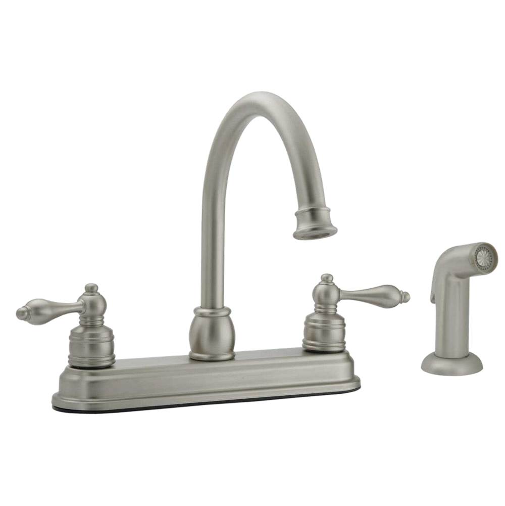 Banner Faucets Two Lever Handle Arch Spout Brass Kitchen Faucet With Matching Side Spray