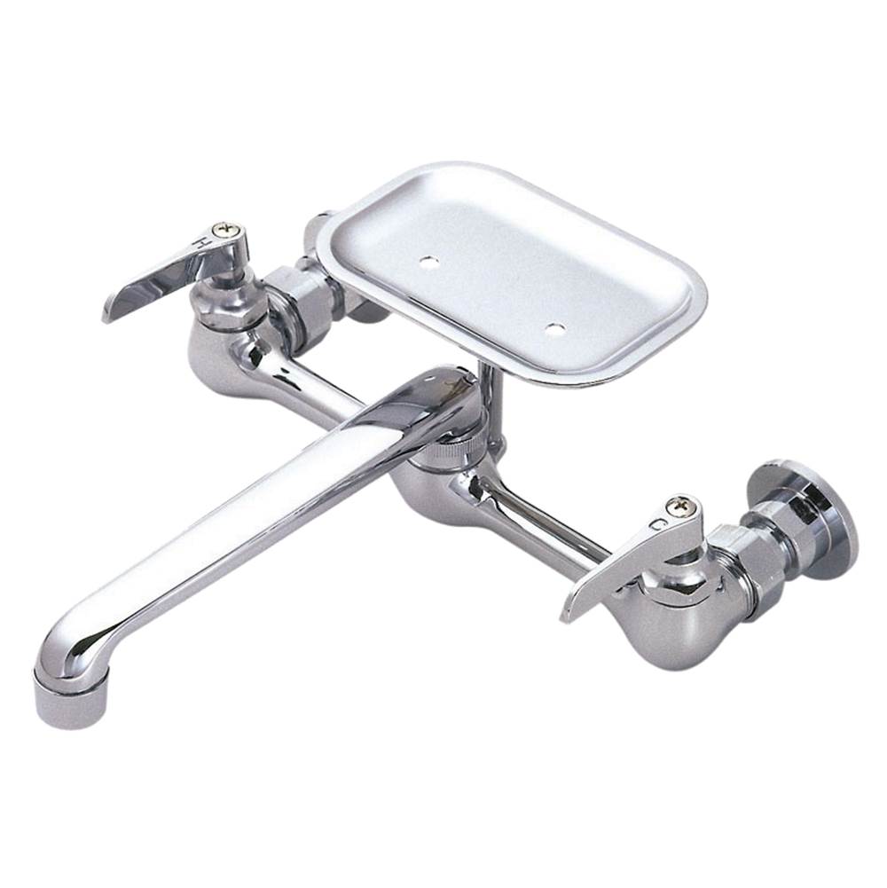 Banner Faucets Liberty Series Two Lever Handle Wall Mount 8'' C.C. Kitchen Or Utility Faucet With 8'' Spout And Attached Soap Dish