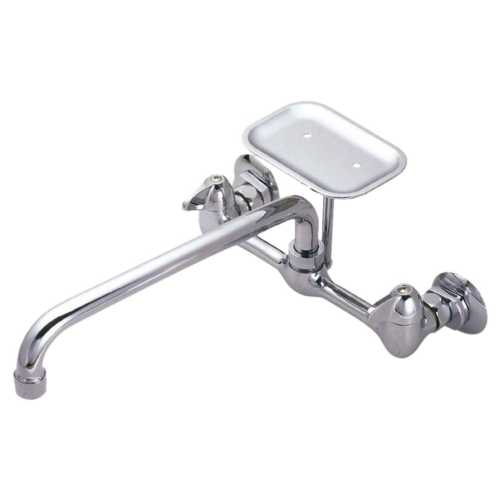 Banner Faucets Liberty Series Two Lever Handle Wall Mount 7' 9' Adjustable Kitchen Or Utility Faucet With 12' Spout And Attached Soap Dish