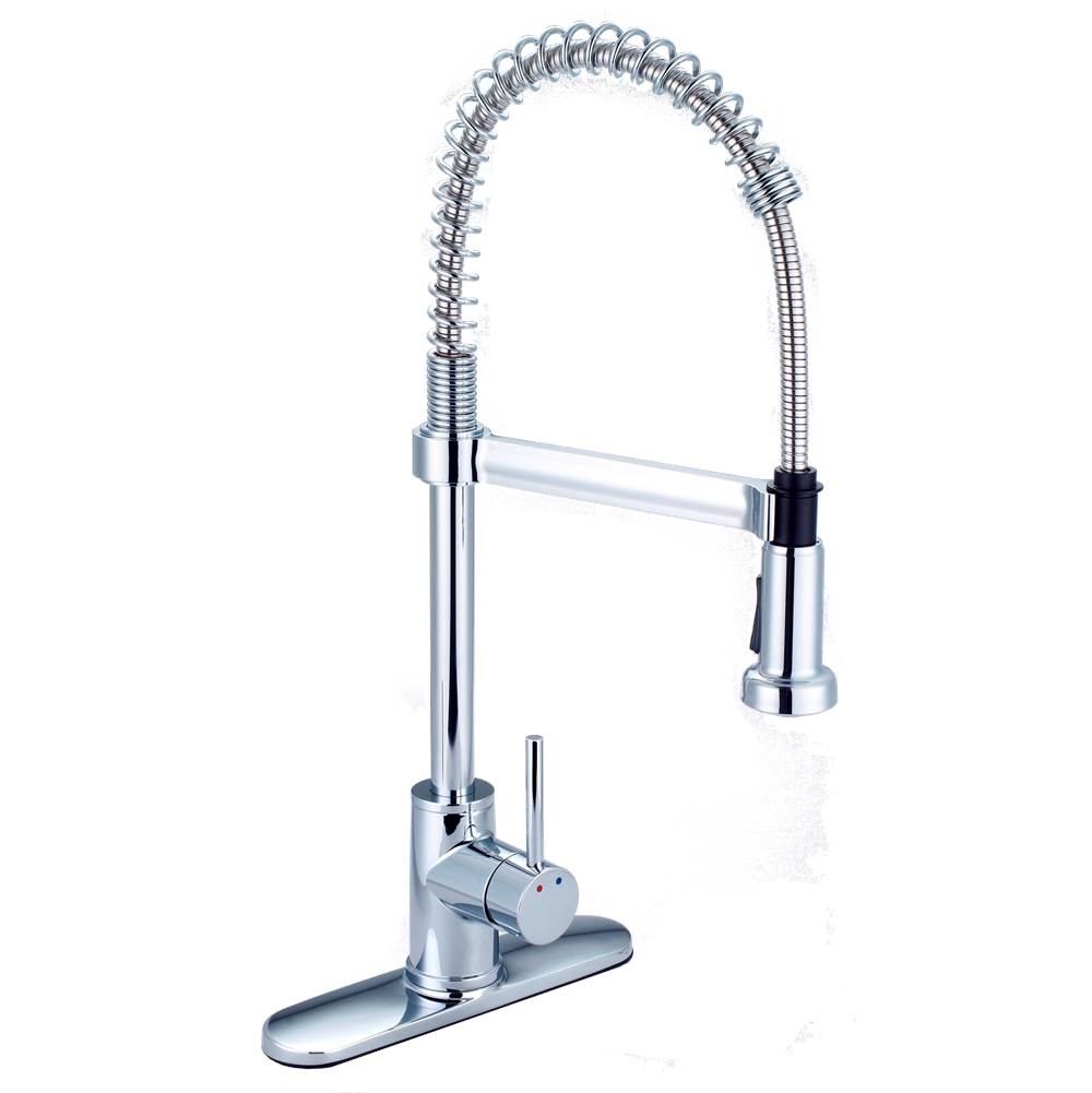 Banner Faucets Castille Collection Dual Setting Spring Style Pull Down Spray Brass Kitchen Faucet With Single Matching Traditional Lever Handle