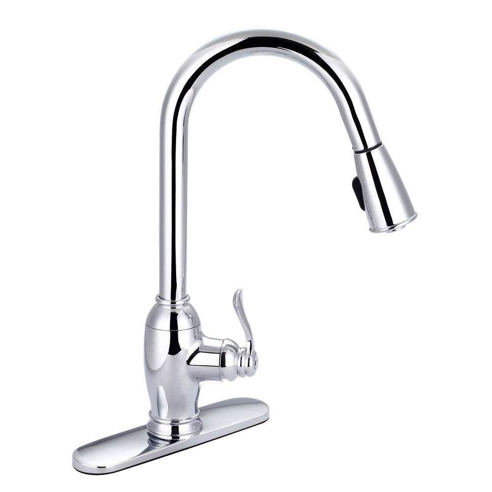 Banner Faucets Castille Collection Dual Setting Pull Down Spray Brass Kitchen Faucet With Single Matching Traditional Lever Handle