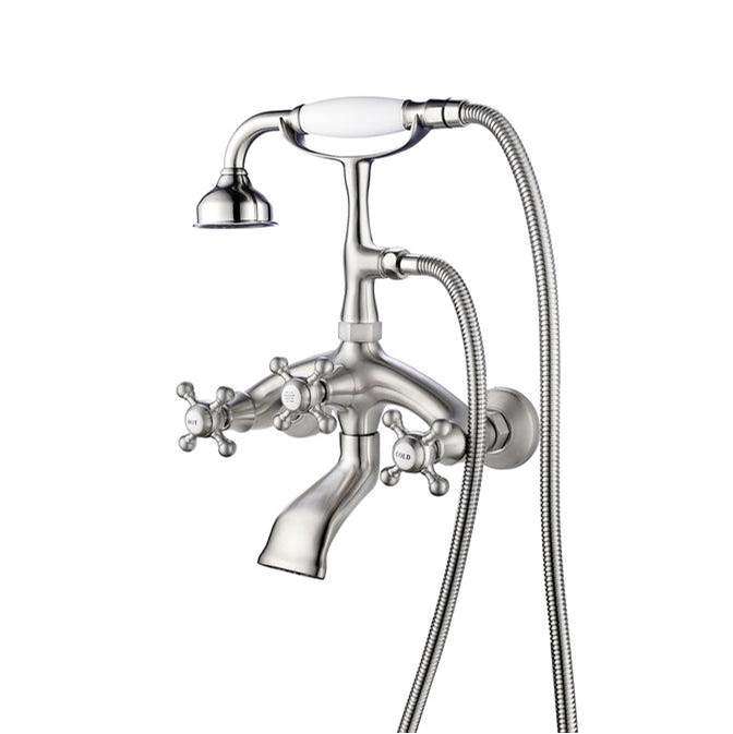Barclay Wall Mount Filler w/HandShower8'' Curved Bdy,Cross Hndl,BN