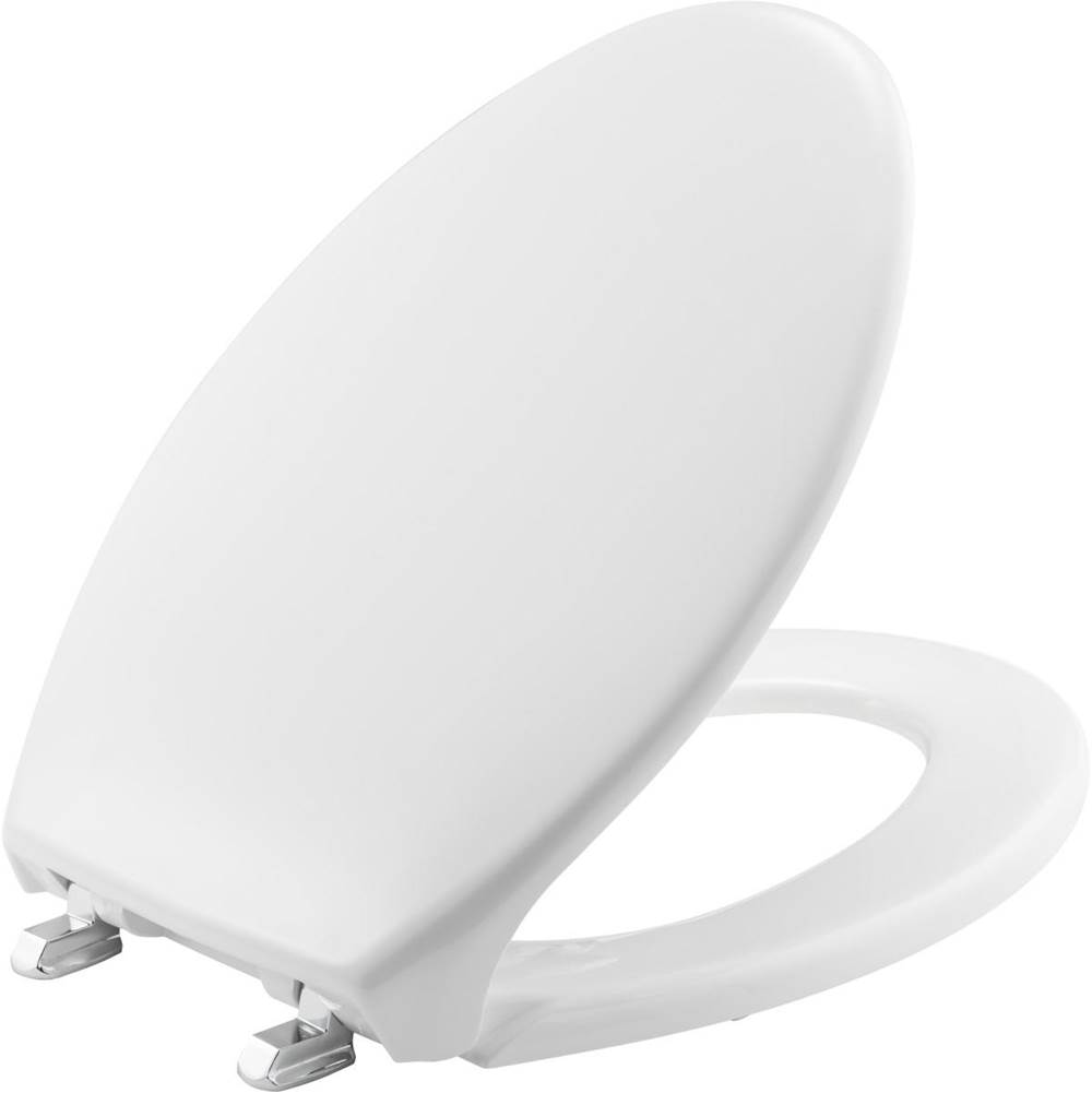 Bemis Elongated Commercial Plastic Closed Front With Cover Toilet Seat with Self-Sustaining Stainless Steel Hinge - White