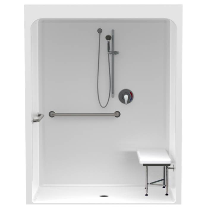 Clarion Bathware 58'' Acrylic Barrier-Free Shower W/ 2'' Threshold - Center Drain