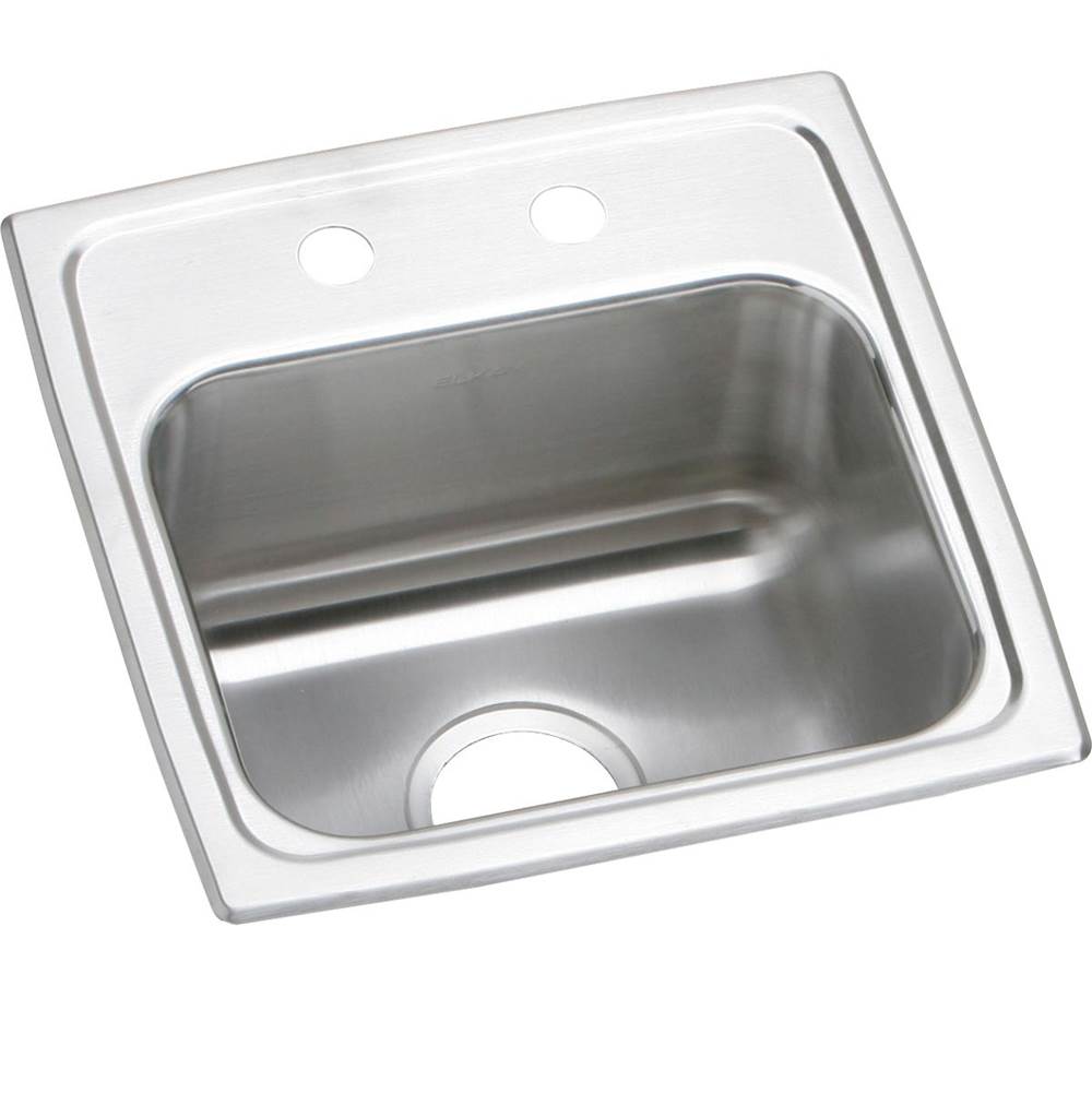 Elkay Lustertone Classic Stainless Steel 15'' x 15'' x 7-1/8'', MR2-Hole Single Bowl Drop-in Bar Sink with 3-1/2'' Drain