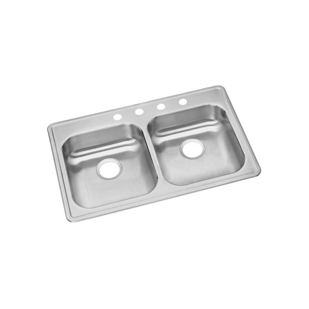 Elkay Dayton Stainless Steel 33'' x 21-1/4'' x 5-3/8'', 5-Hole Equal Double Bowl Drop-in Sink