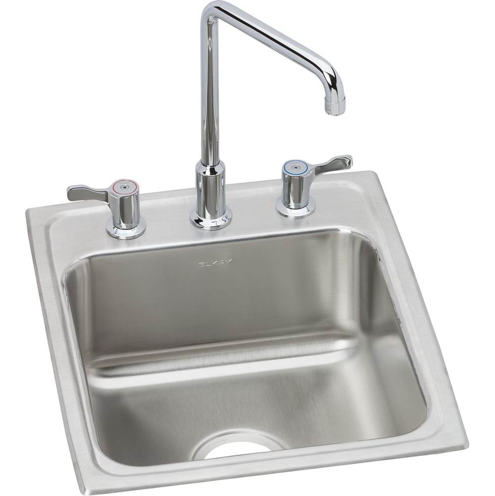 Elkay Lustertone Classic Stainless Steel 17'' x 20'' x 7-5/8'', 3-Hole Single Bowl Drop-in Bathroom Sink Plus Faucet Kit