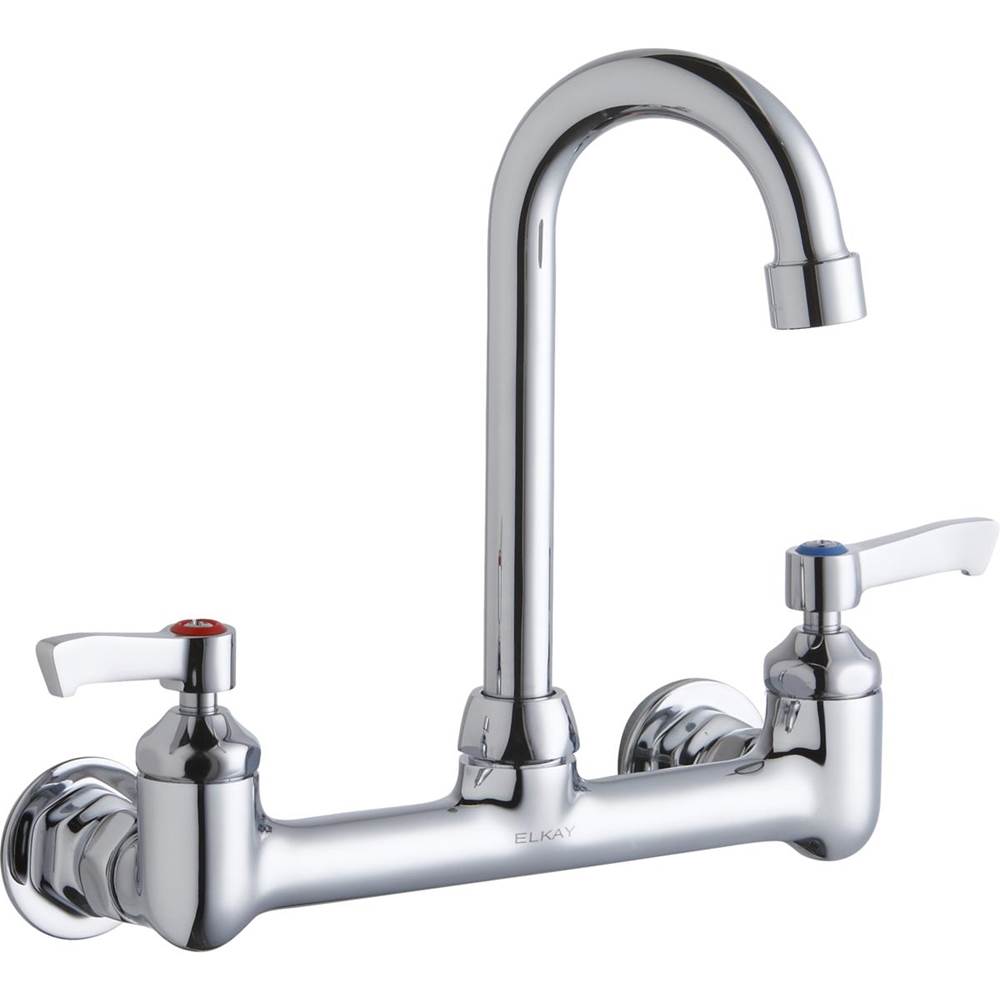 Elkay Scrub/Handwash 8'' Centerset Wall Mount Faucet with 4'' Gooseneck Spout 2'' Lever Handles 1/2in Offset Inlets
