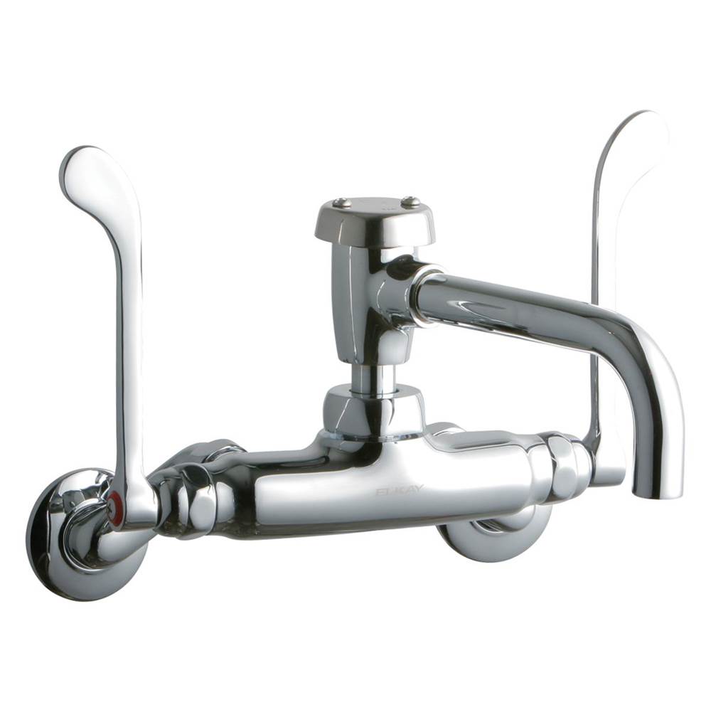 Elkay Foodservice 3-8'' Adjustable Centers Wall Mount Faucet w/7'' Vented Spout 6'' Wristblade Handles 2in Inlet