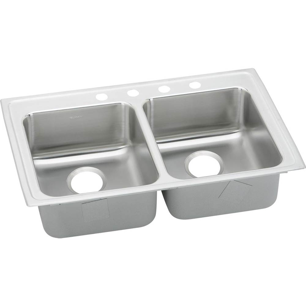 Elkay Lustertone Classic Stainless Steel 29'' x 22'' x 6'', 4-Hole Equal Double Bowl Drop-in ADA Sink with Quick-clip