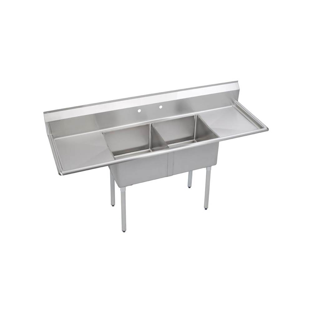 Elkay Dependabilt Stainless Steel 98'' x 29-13/16'' x 43-3/4'' 18 Gauge Two Compartment Sink w/ 24'' Left and Right Drainboards and Stainless Steel Legs
