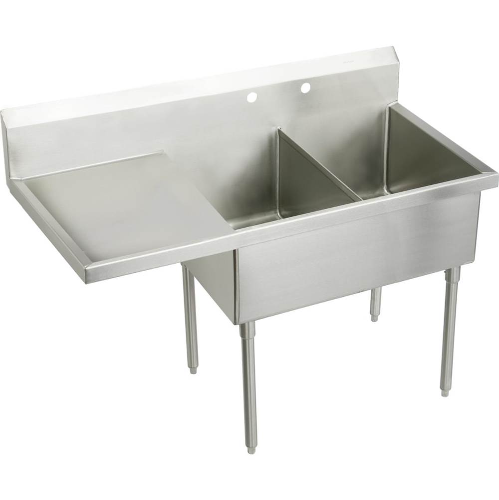 Elkay Weldbilt Stainless Steel 79-1/2'' x 27-1/2'' x 14'' Floor Mount, Double Compartment Scullery Sink with Drainboard