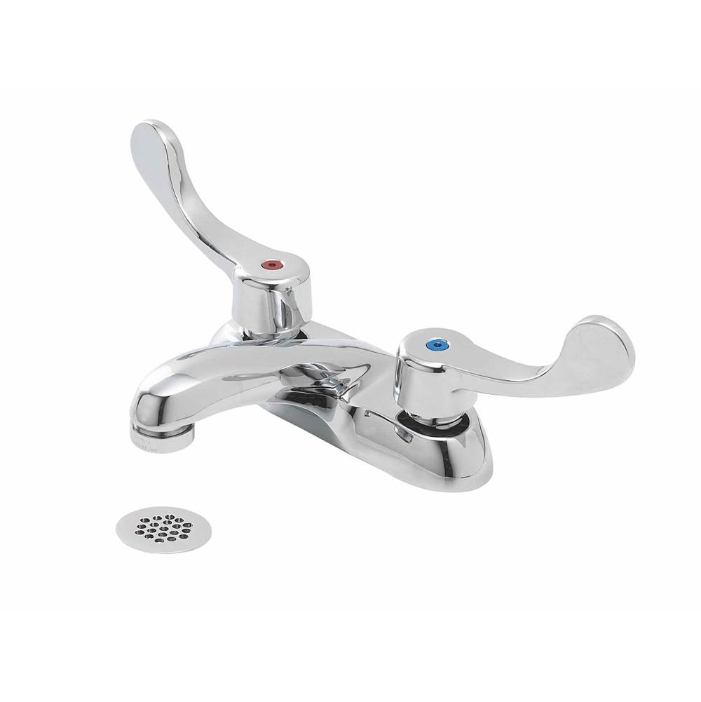 Gerber Plumbing Commercial 2H Centerset Lavatory Faucet w/ Wrist Blade Handles & Grid Strainer 0.5gpm Chrome