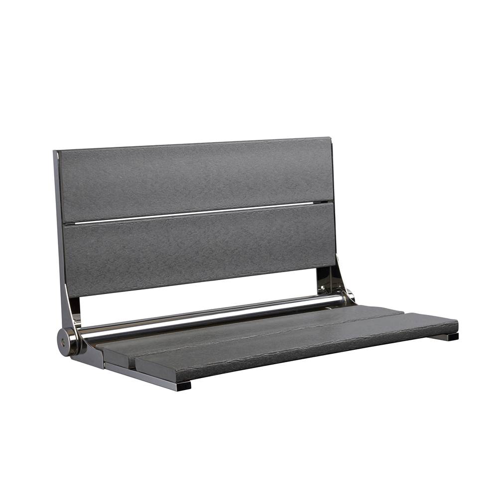 Health at Home 26'' Black seat - Brushed SS frame, fold-up shower seat with mounting screws. Must secure to bloc