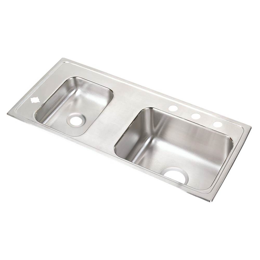 Just Manufacturing Stainless Steel 37-1/4'' x 17'' x 6-1/2'' FR3-Hole Double Bowl Drop-in Classroom ADA Sink Right